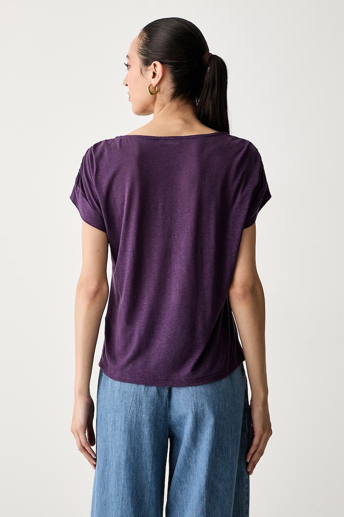 Odjeća United Colors of Benetton majica za žene s dodatkom lana 35LVD10D5 ljubičasta