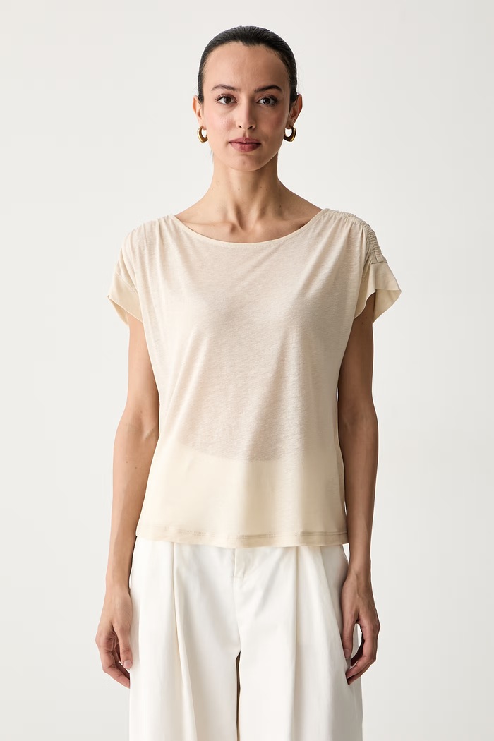United Colors of Benetton majica za žene s dodatkom lana bež 35LVD10D5