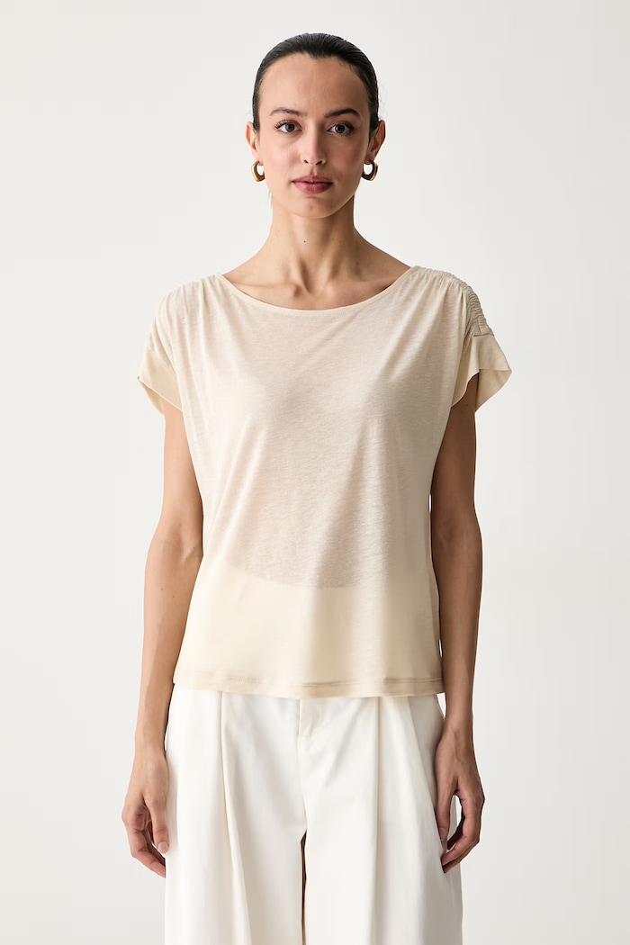United Colors of Benetton majica za žene s dodatkom lana bež 35LVD10D5