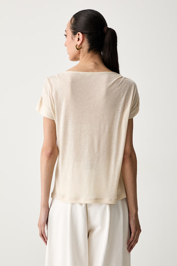Odjeća United Colors of Benetton majica za žene s dodatkom lana 35LVD10D5 bež