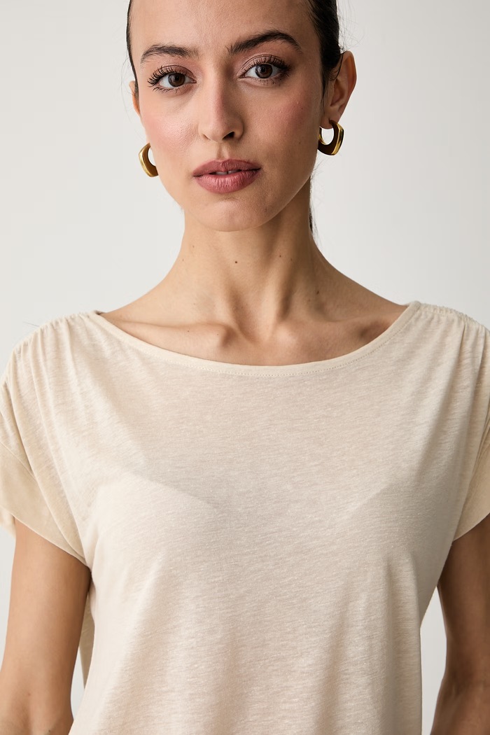 United Colors of Benetton majica za žene s dodatkom lana bež 35LVD10D5