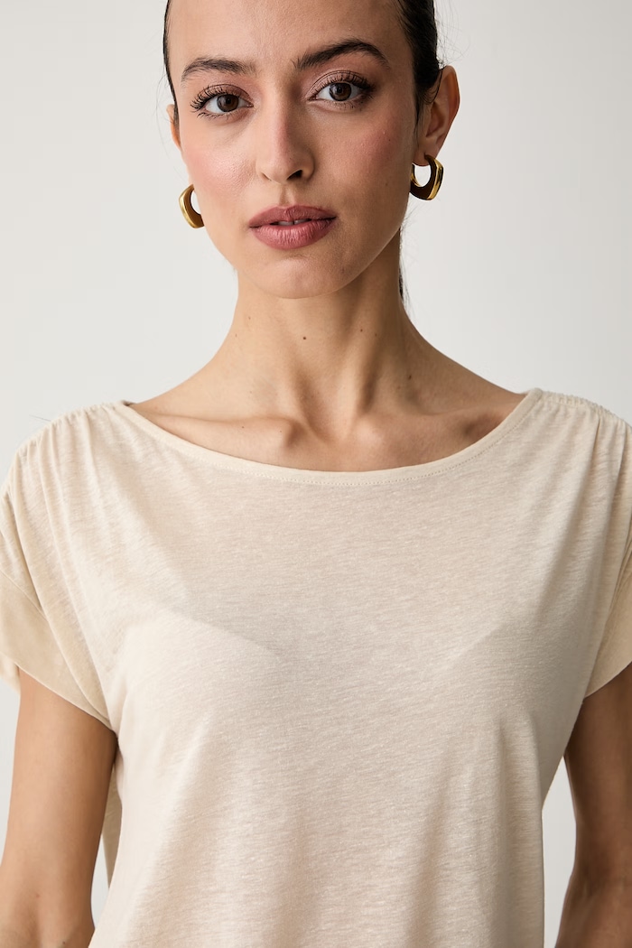 United Colors of Benetton majica za žene s dodatkom lana bež 35LVD10D5