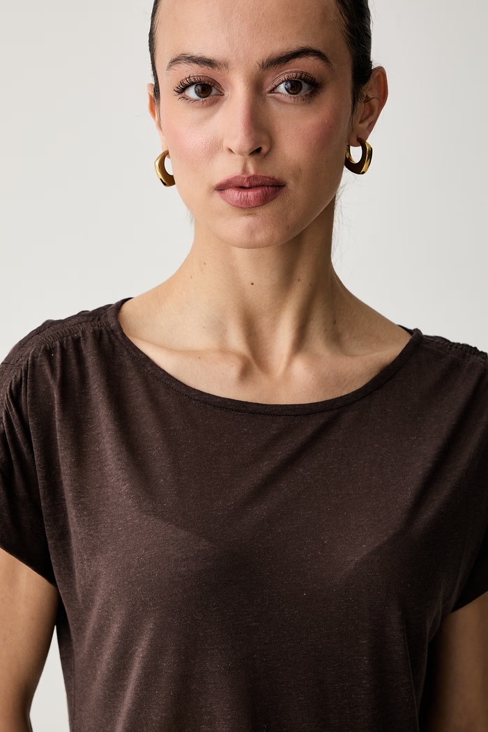 United Colors of Benetton majica za žene s dodatkom lana smeđa 35LVD10D5