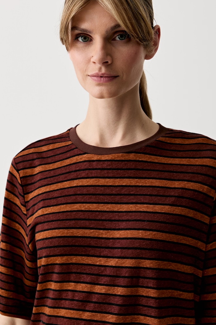 United Colors of Benetton t-shirt γυναικείο με λινό καφέ 35LYD10BN
