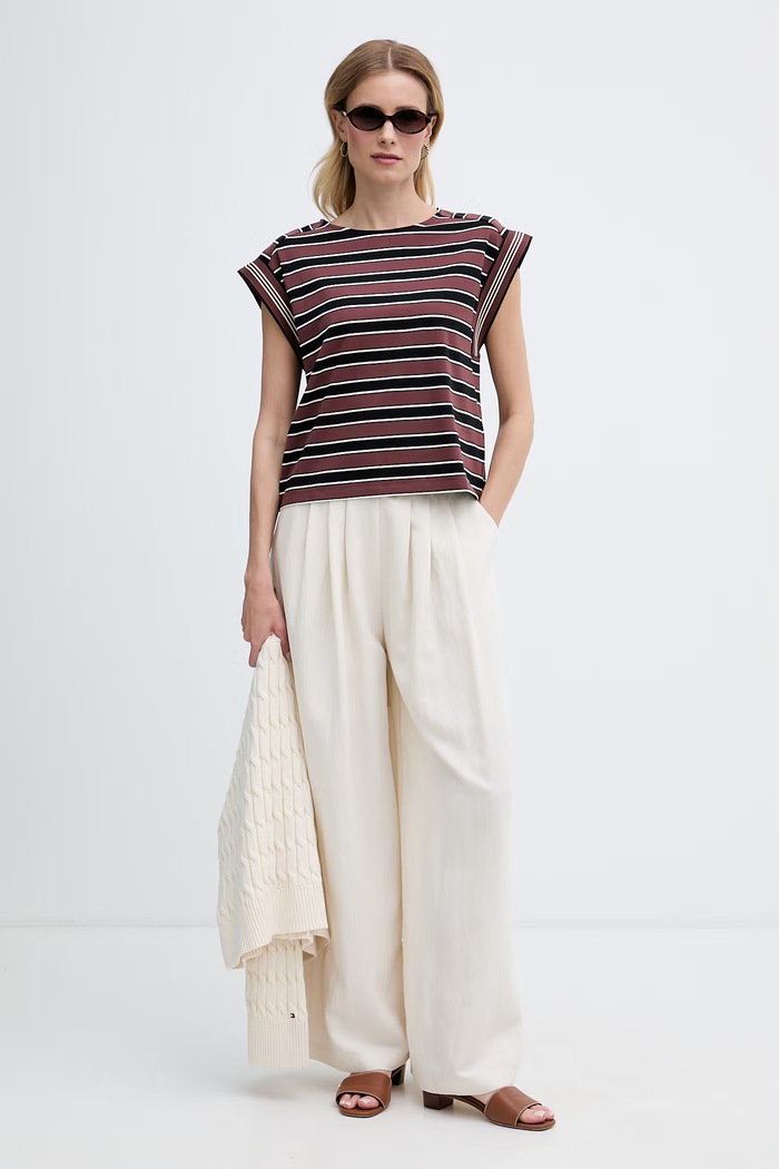 United Colors of Benetton top pentru femei din bumbac cu elastan 39VWD10D2 maro SS26
