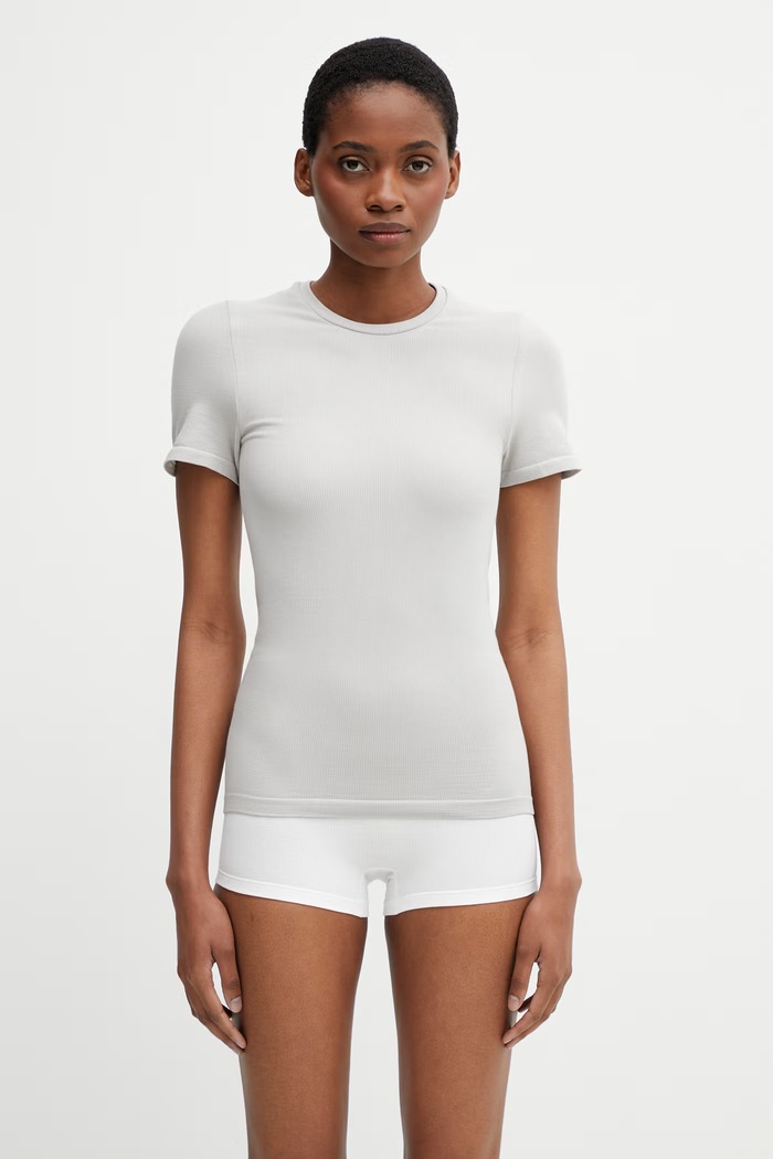 MM6 Maison Margiela tricou de lenjerie intimă pentru femei, cu bumbac gri MKMU40010