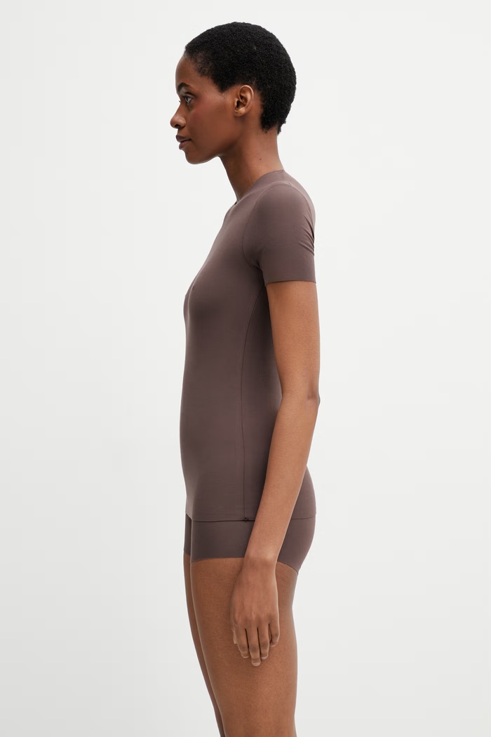 MM6 Maison Margiela tricou de lenjerie intimă pentru femei, cu bumbac MKM300040 maro SS26