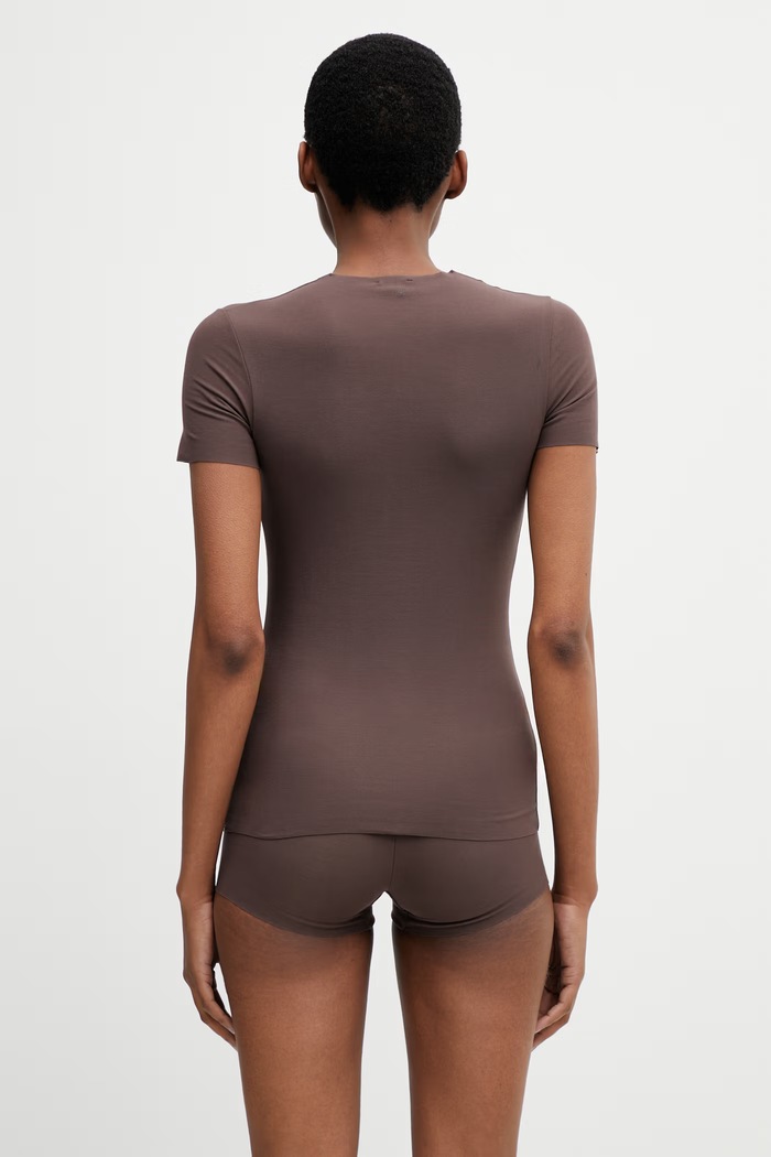 Îmbrăcăminte MM6 Maison Margiela tricou de lenjerie intimă pentru femei, cu bumbac MKM300040 maro