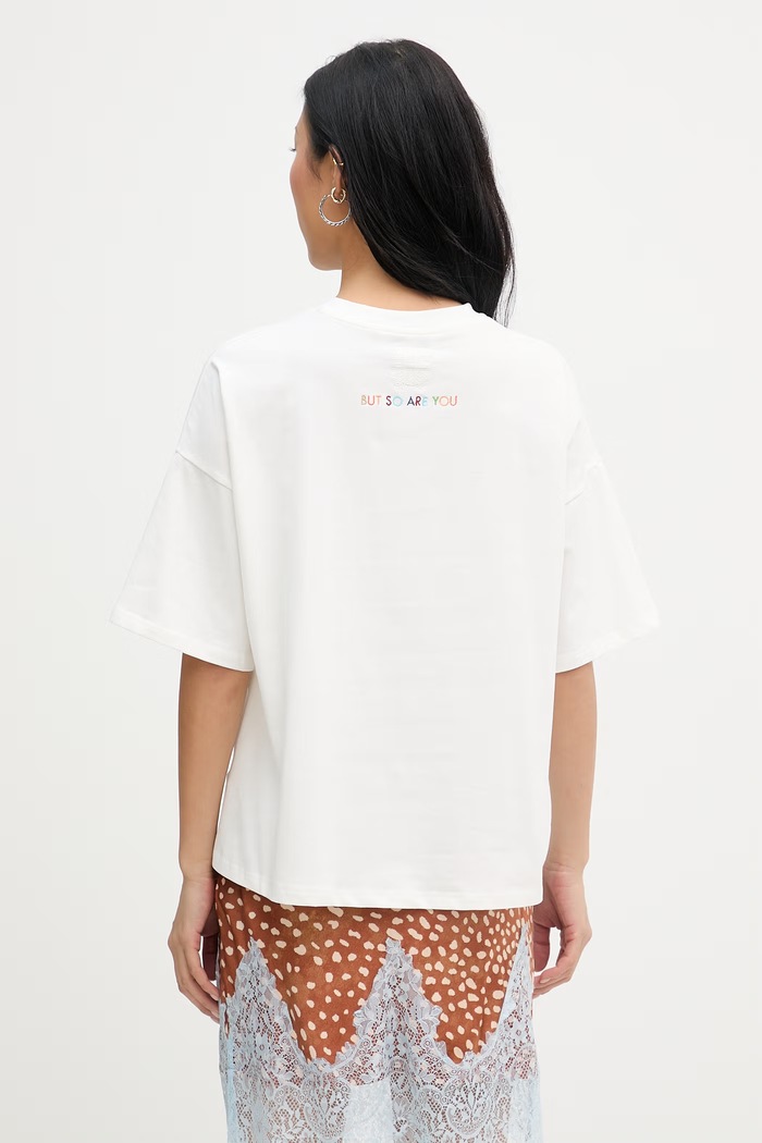 Îmbrăcăminte Never Fully Dressed tricou oversized pentru femei, din bumbac cu elastan NFDTO2030 alb