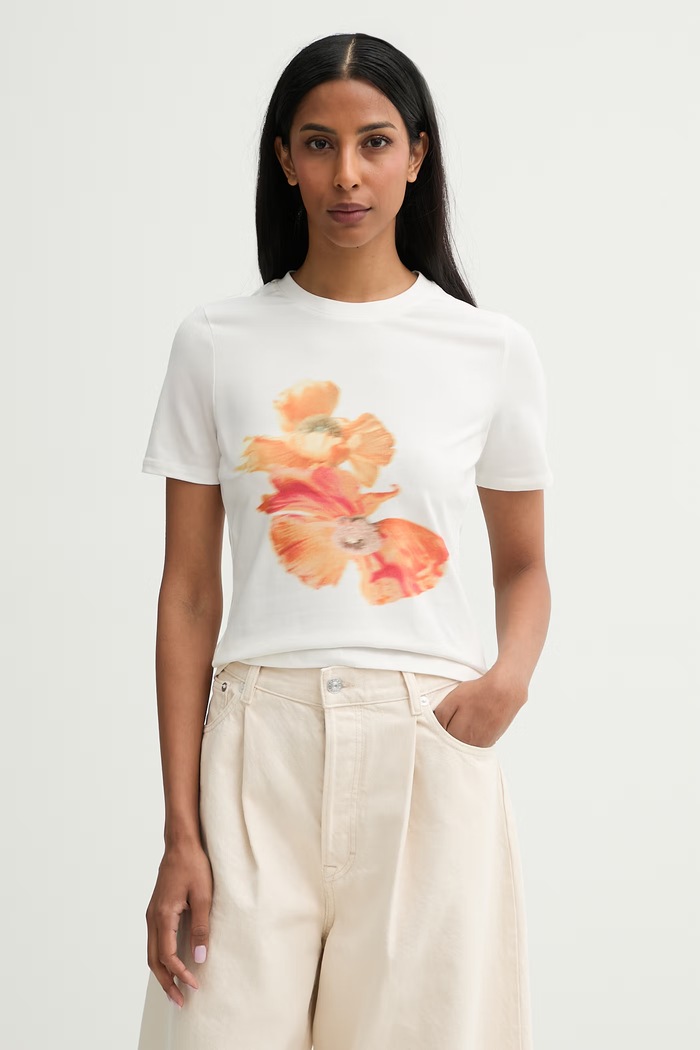 Never Fully Dressed t-shirt da donna in cotone con elastan bianco NFDTO2223