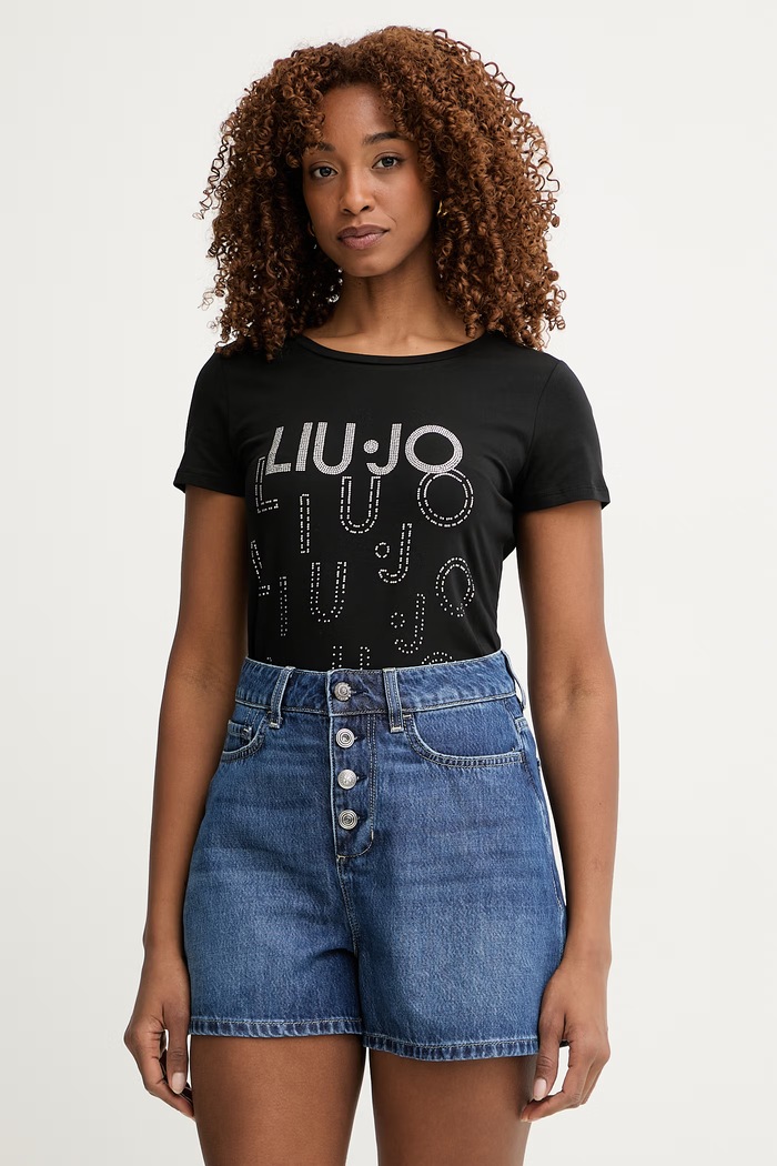 Liu Jo t-shirt γυναικείο βαμβάκι με ελαστάν μαύρο VA6171.JS003