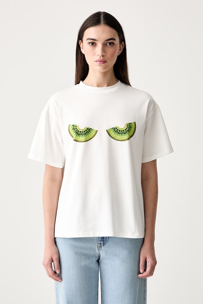 Never Fully Dressed T-shirt damski bawełniany z elastanem beżowy NFDTO2235