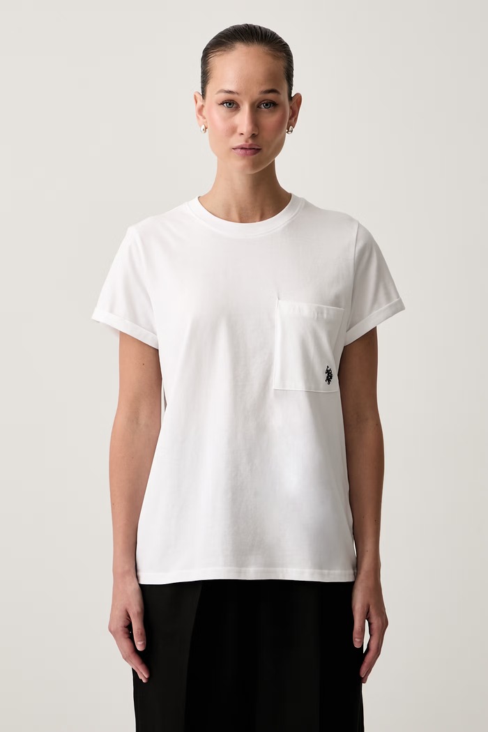 U.S. Polo Assn. T-shirt damski bawełniany Crew Neck Pocket biały WUP1576