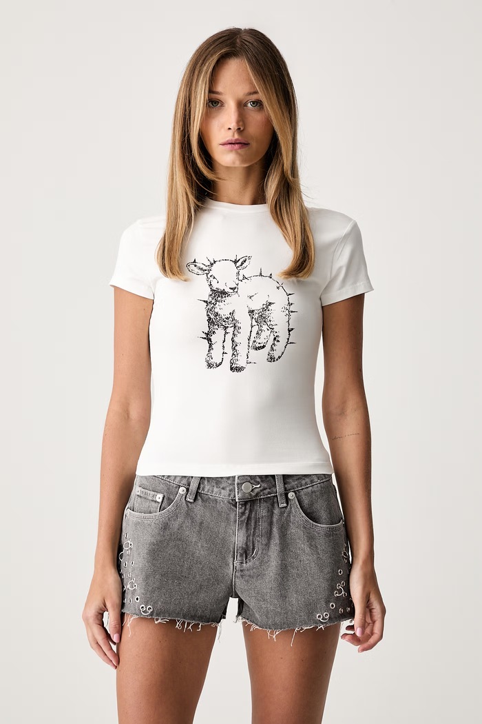 The Ragged Priest T-shirt damski bawełniany z elastanem biały RPSS261085JS