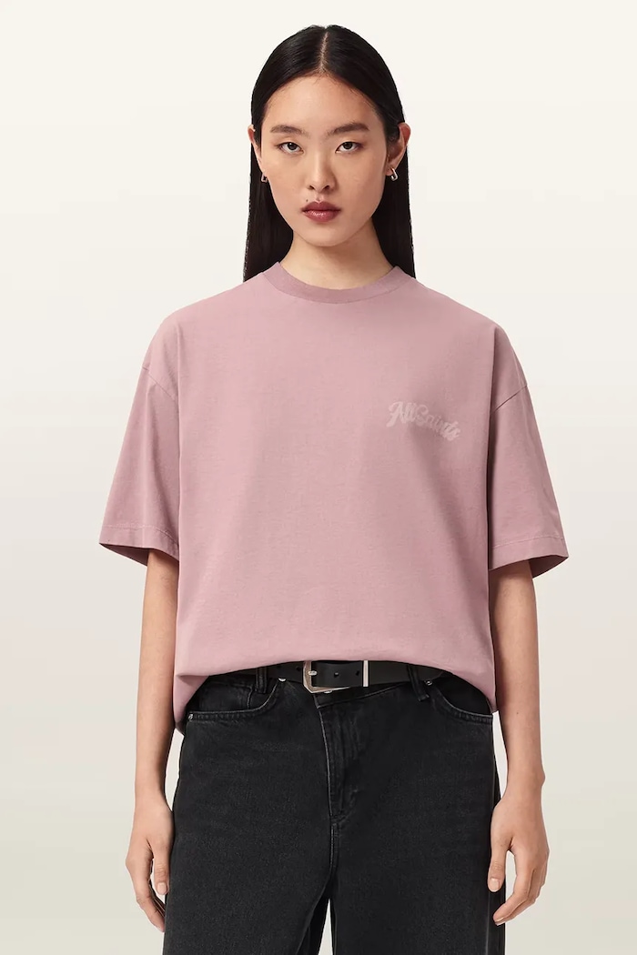 AllSaints T-shirt oversize damski bawełniany ODYSSEY ETTA TEE różowy W157JE