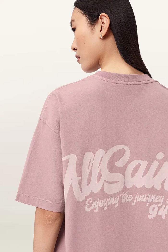AllSaints T-shirt oversize damski bawełniany ODYSSEY ETTA TEE W157JE różowy