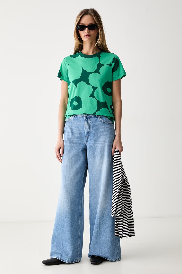 Marimekko T-shirt damski bawełniany 095516 zielony SS26