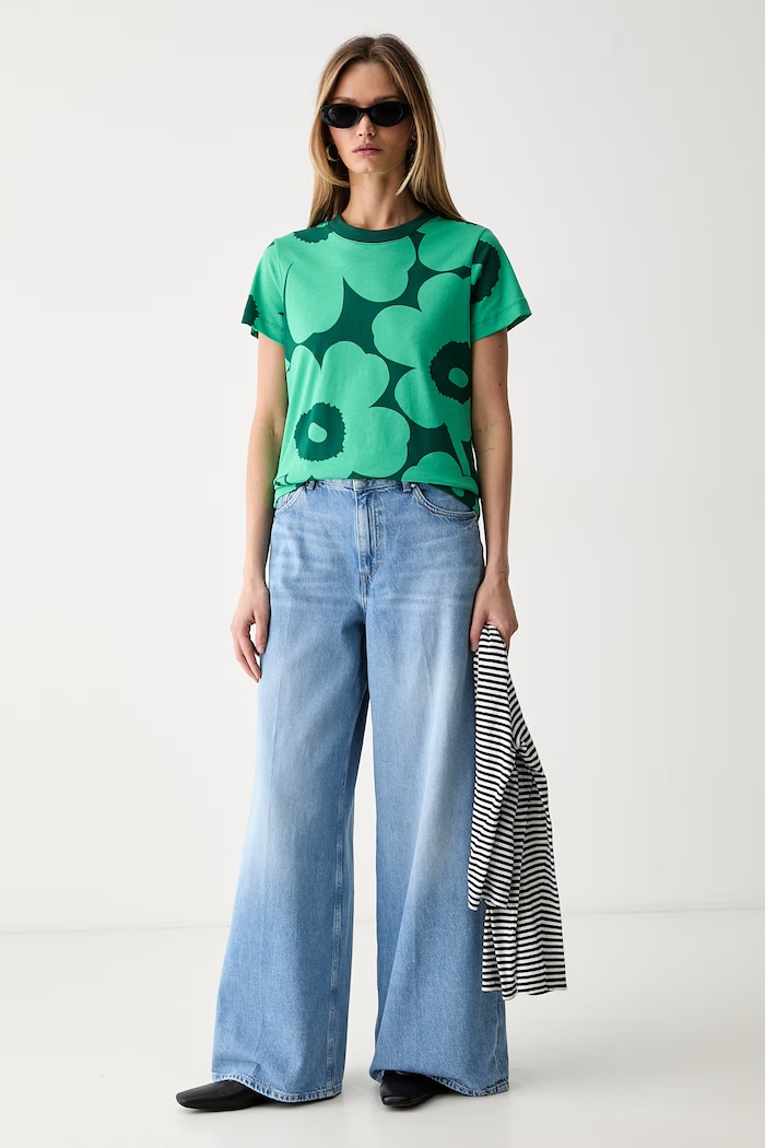 Marimekko T-shirt damski bawełniany 095516 zielony SS26