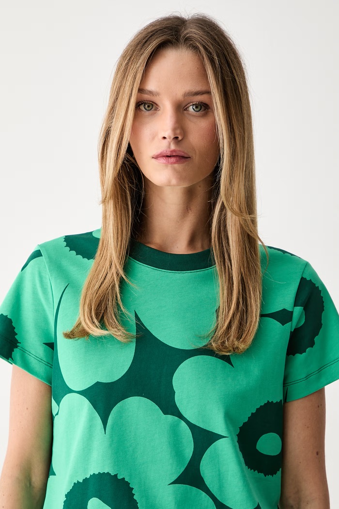 Marimekko T-shirt damski bawełniany zielony 095516