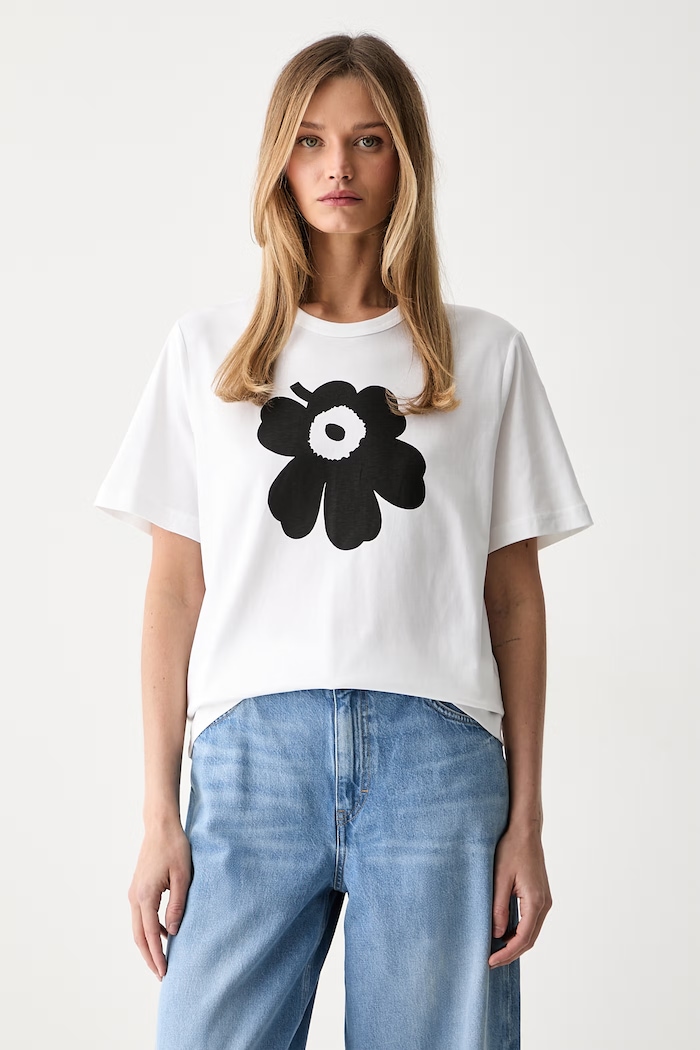 Marimekko T-shirt damski bawełniany biały 094087