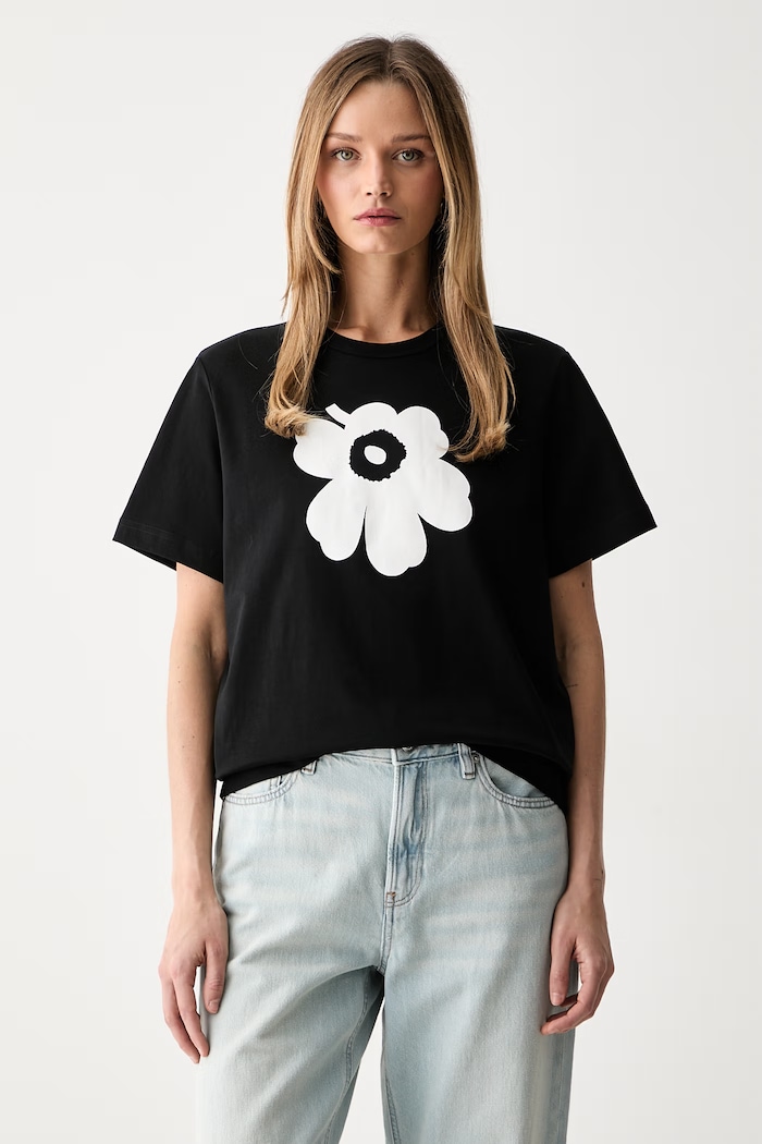 Marimekko T-shirt damski bawełniany czarny 094087
