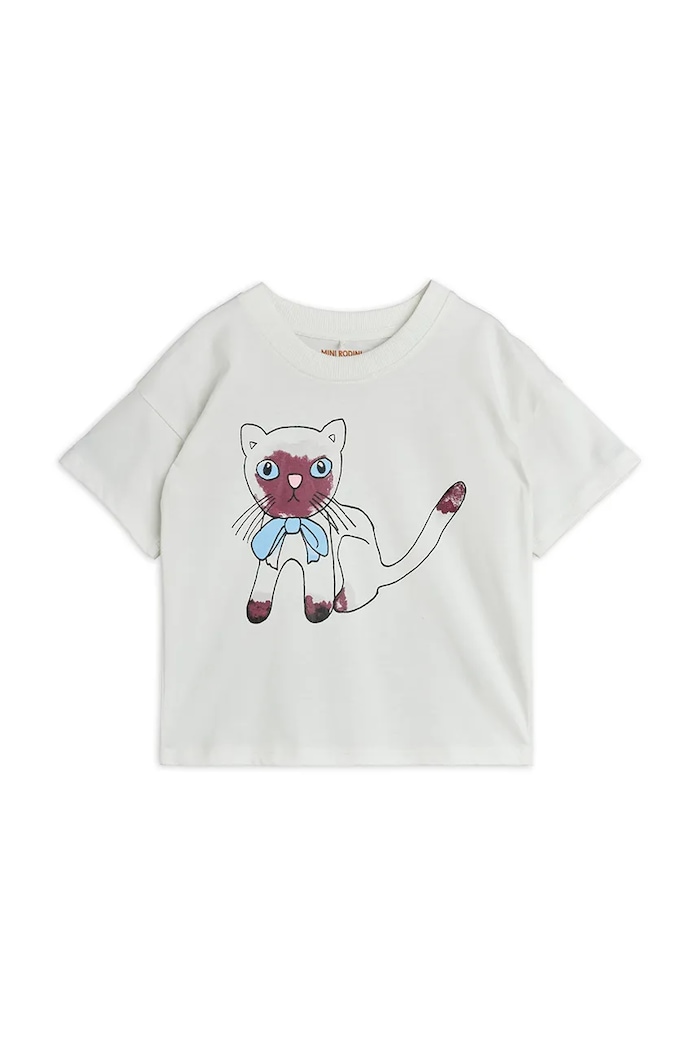 Mini Rodini t-shirt bawełniany dziecięcy Siamese 26120118 biały SS26