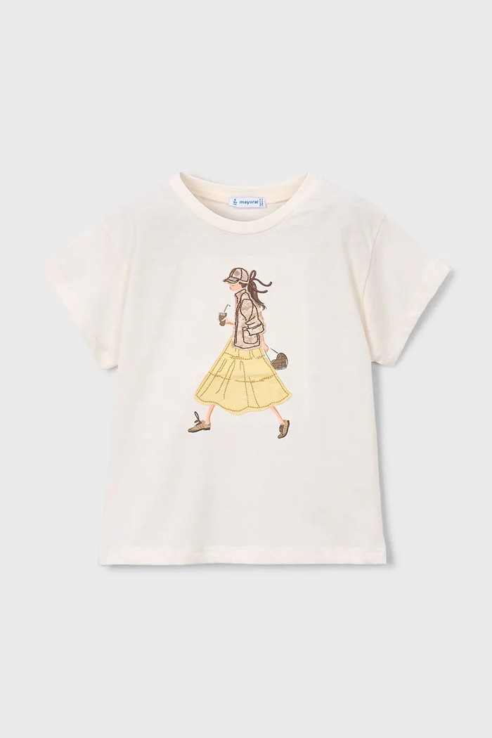 Mayoral tricou de bumbac pentru copii print bej 3011.6H.Mini.PPY2