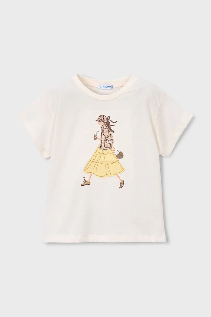Mayoral tricou de bumbac pentru copii print bej 3011.6H.Mini.PPY2