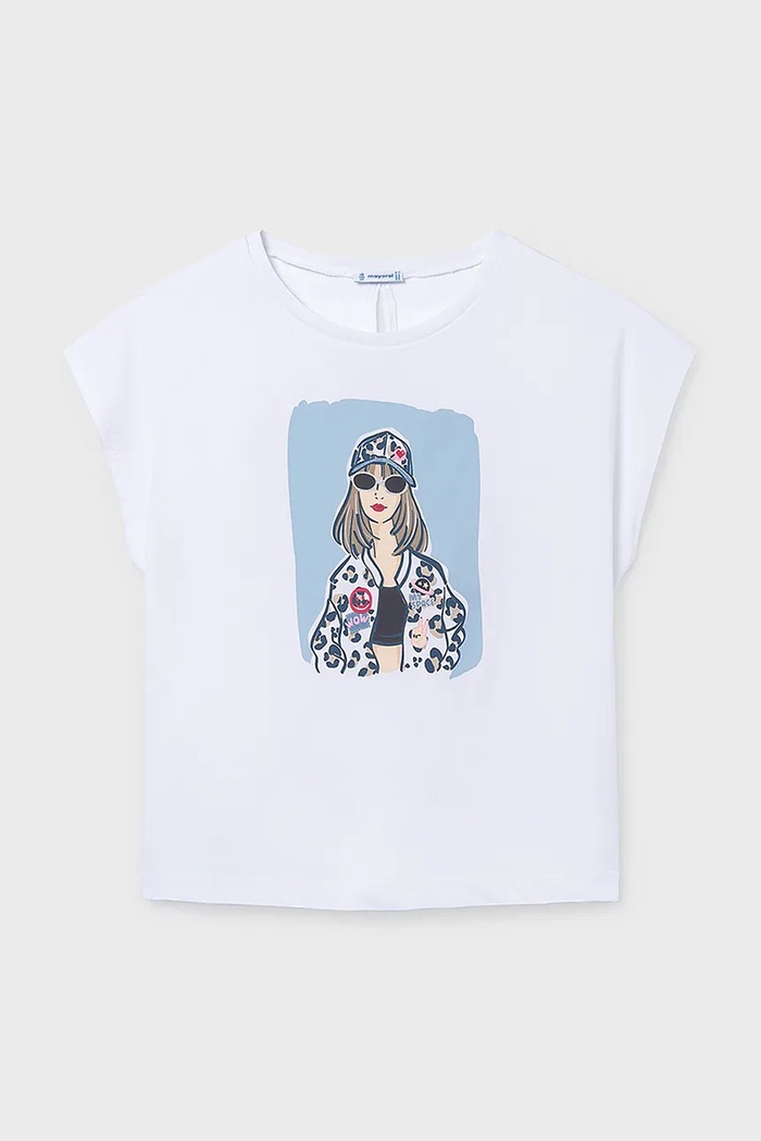 Mayoral t-shirt bawełniany dziecięcy nadruk biały 6010.8G.Junior.PPY2