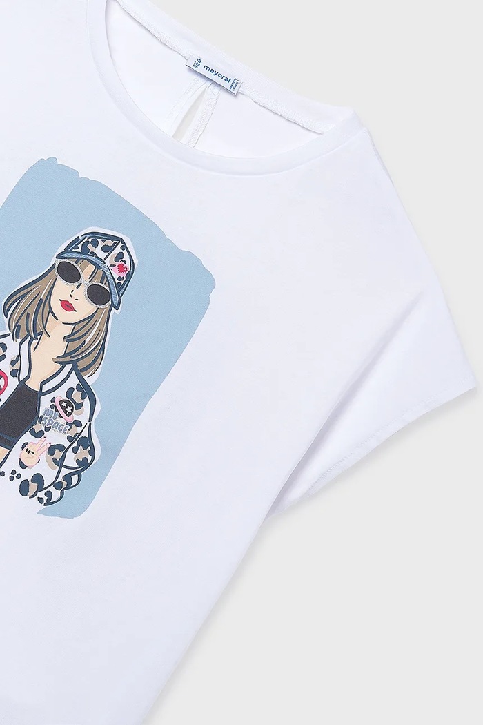 Dziewczynka Mayoral t-shirt bawełniany dziecięcy 6010.8G.Junior.PPY2 biały