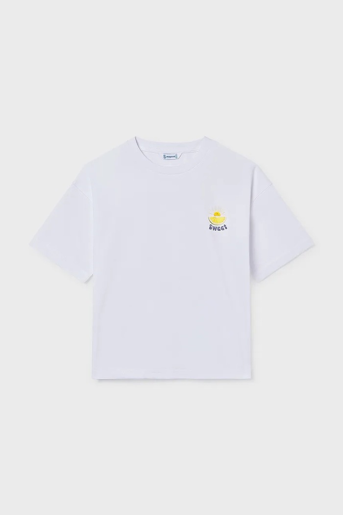 Mayoral t-shirt bawełniany dziecięcy nadruk biały 6011.8G.Junior.PPY2