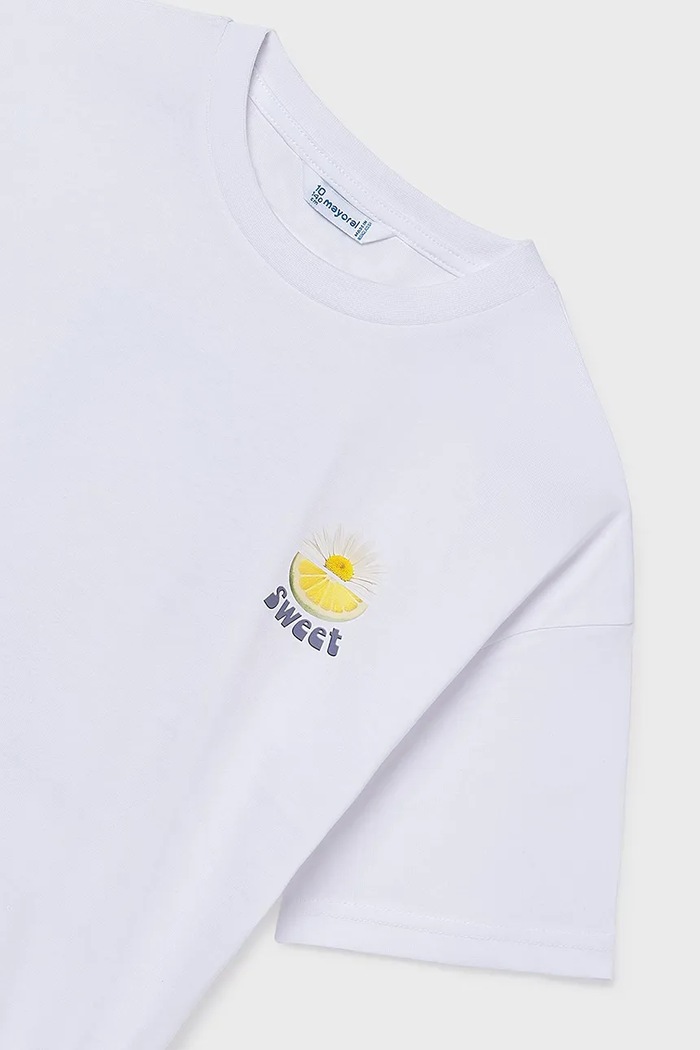 Dziewczynka Mayoral t-shirt bawełniany dziecięcy 6011.8G.Junior.PPY2 biały
