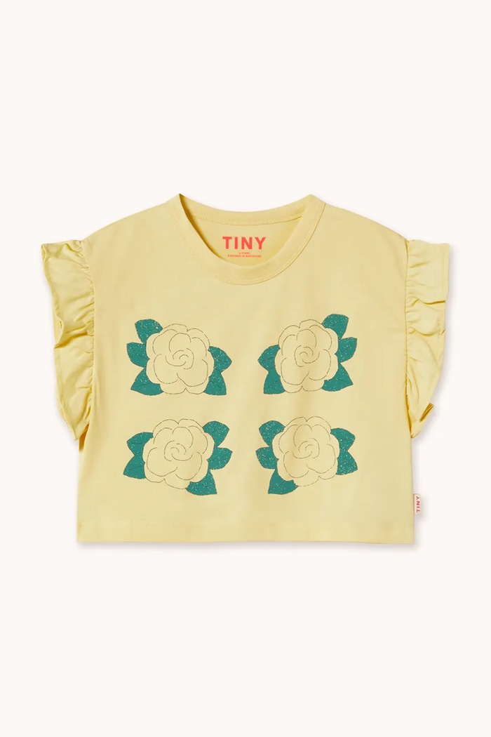 Tinycottons tricou de bumbac pentru copii YELLOW FLOWERS GRAPHIC CROP TEE SS26.067 galben SS26
