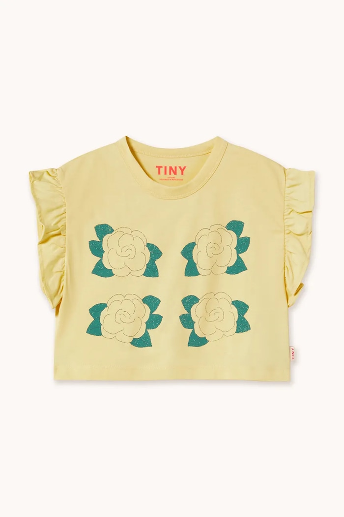 Tinycottons tricou de bumbac pentru copii YELLOW FLOWERS GRAPHIC CROP TEE SS26.067 galben SS26