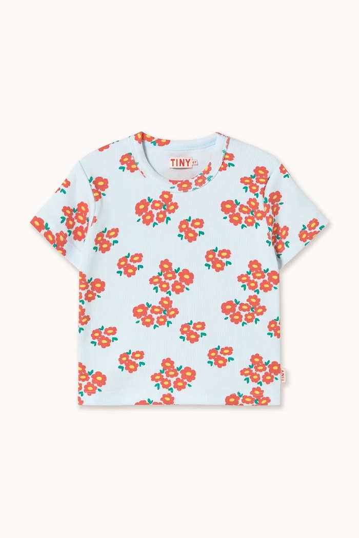 Παιδικό μπλουζάκι Tinycottons BLOSSOMS RIB TEE SS26.091 λευκό SS26