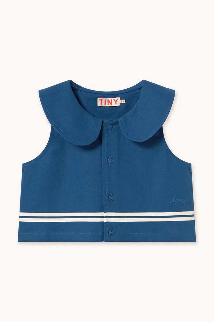 Dětská košile ze směsi lnu Tinycottons STRIPES CROPPED SHIRT SS26.219 námořnická modř SS26