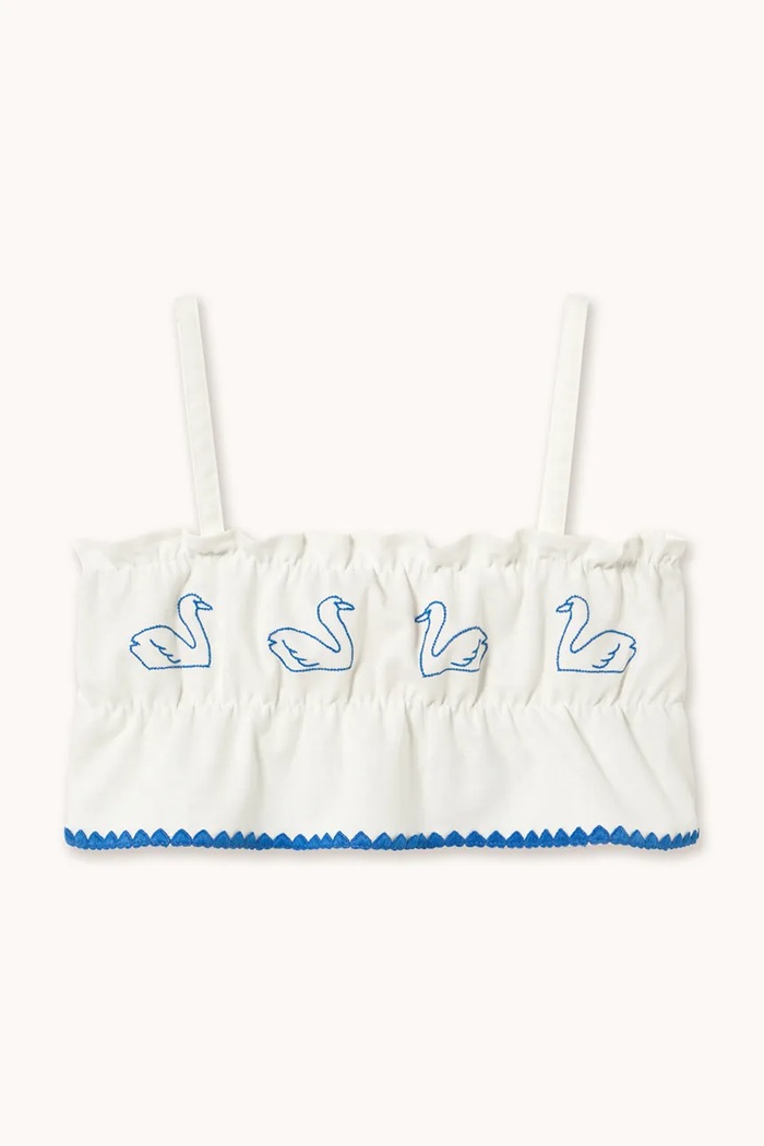 Lněný dětský top Tinycottons SWANS BOWS LINEN TOP SS26.230 bílá SS26