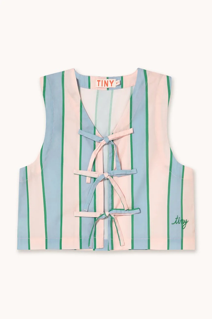 Dětská bavlněná košile Tinycottons RETRO STRIPES BOWS VEST SS26.278 modrá SS26