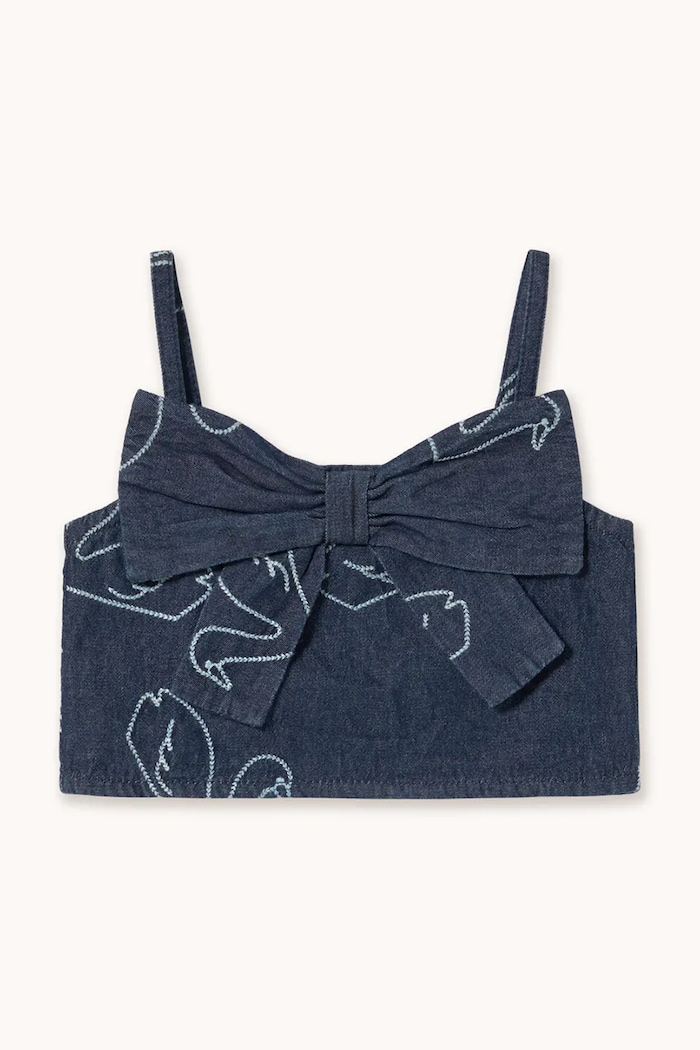 Tinycottons gyerek farmer felső BIG SWANS DENIM BOW TOP SS26.328 kék SS26