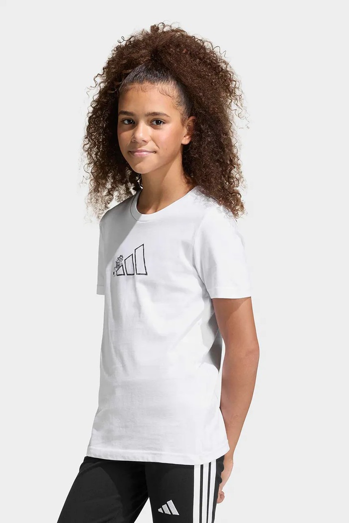 Παιδικό βαμβακερό μπλουζάκι adidas στάμπα λευκό KA2983