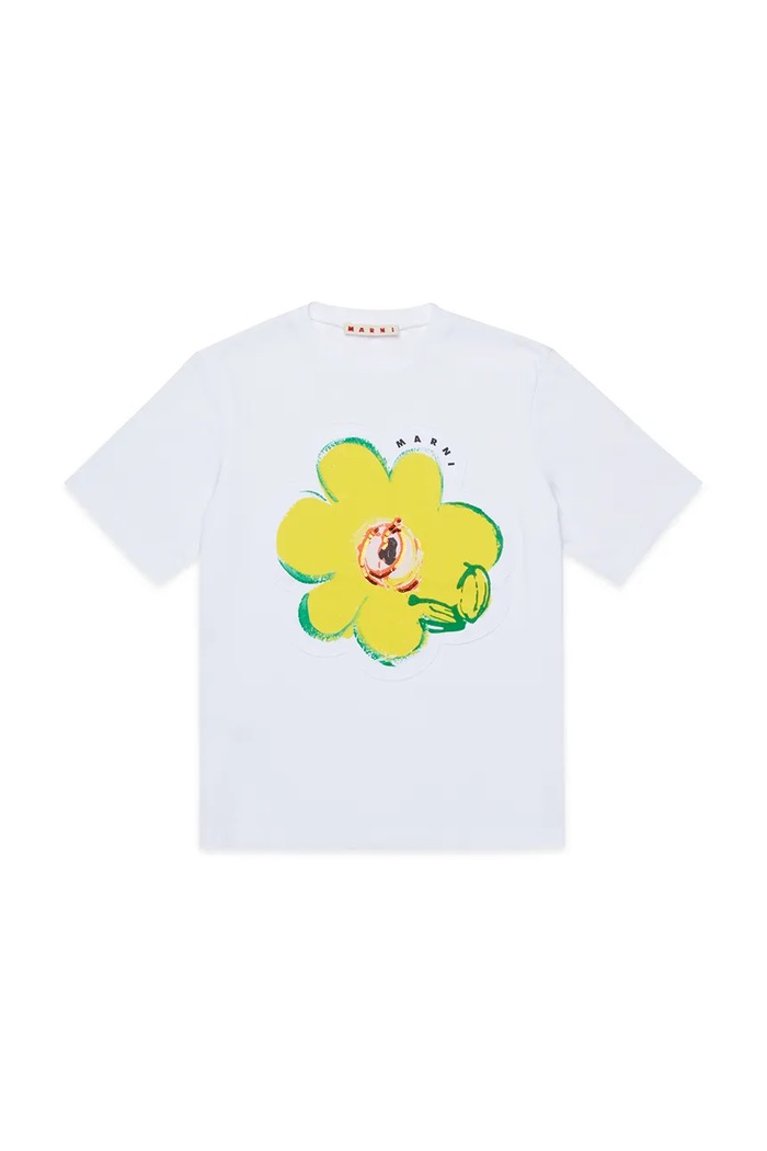 Detské bavlnené tričko Marni MT289F T-SHIRT nášivka biela M01672.M00HZ
