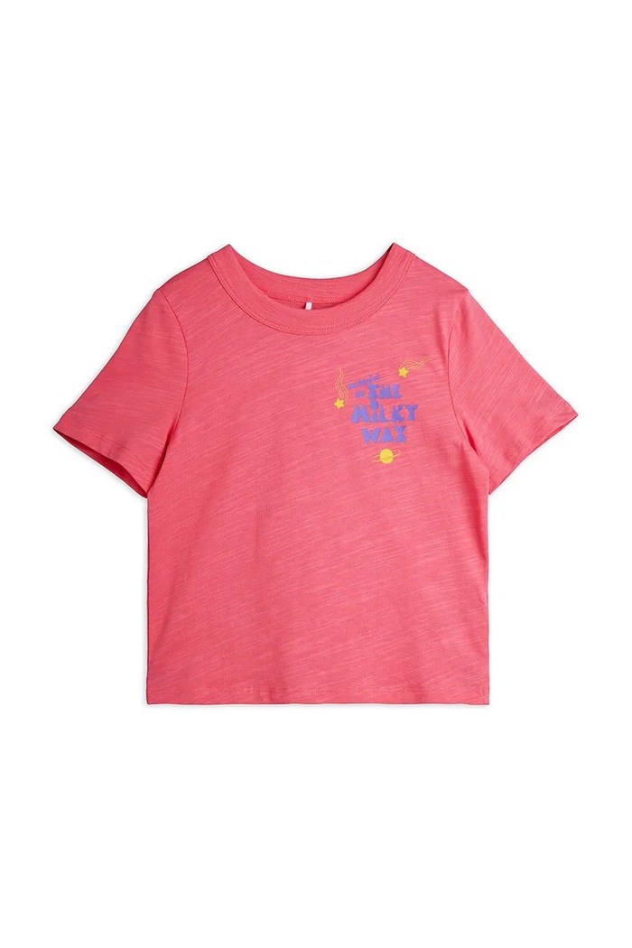 Mini Rodini t-shirt bawełniany dziecięcy The milky way nadruk różowy 26220154