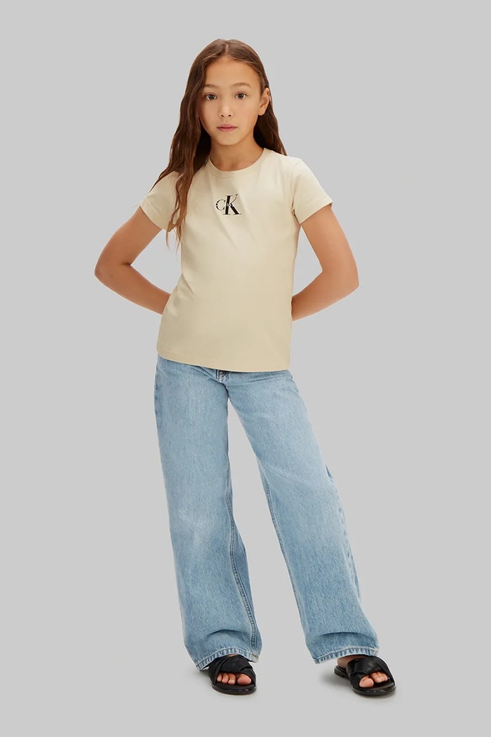 Dziewczynka Calvin Klein Jeans T-shirt dziecięcy bawełniany 2-pack LVCKSJA50G.104.116.PPY2 beżowy