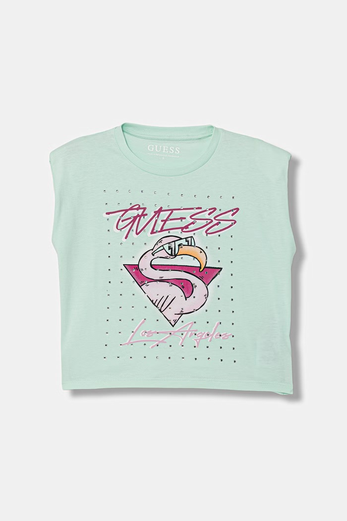 Guess top per bambini in cotone turchese J6GI12.K8HM4.PPY2.M