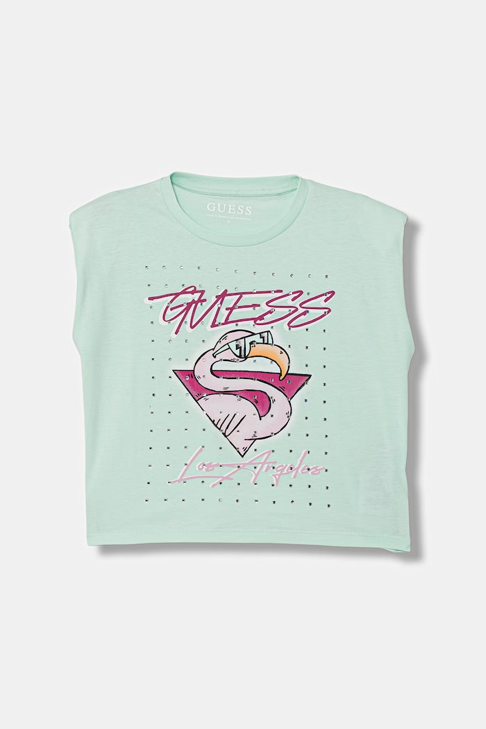Guess top per bambini in cotone turchese J6GI12.K8HM4.PPY2.M