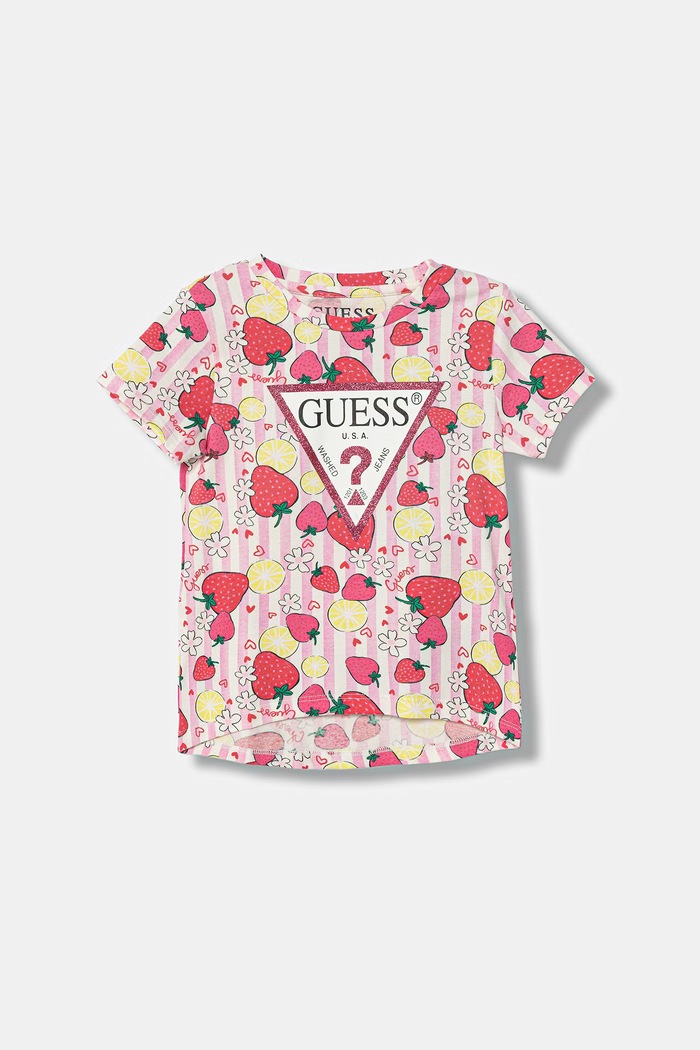 Detské tričko Guess potlač ružová K6GI13.K6YW4.PPY2.M