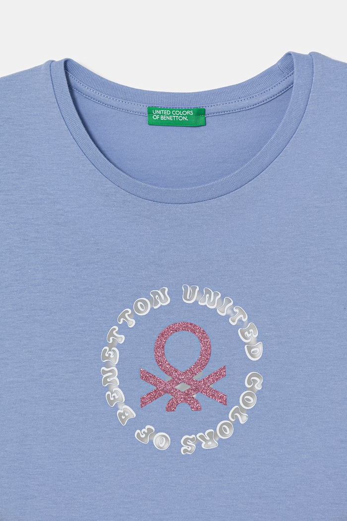 Dziewczynka United Colors of Benetton T-shirt dziecięcy bawełniany 3I1XC10S6.G.Stagionale niebieski