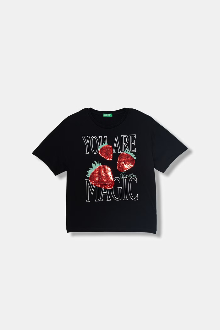United Colors of Benetton tricou pentru copii din bumbac negru 3I1XC10SF.G.Stagionale