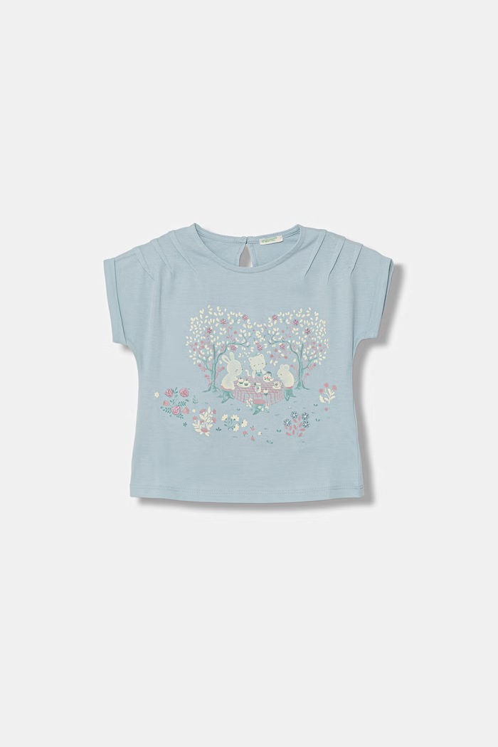 United Colors of Benetton tricou pentru bebeluși din bumbac albastru 3I1XA1075.W.Stagionale