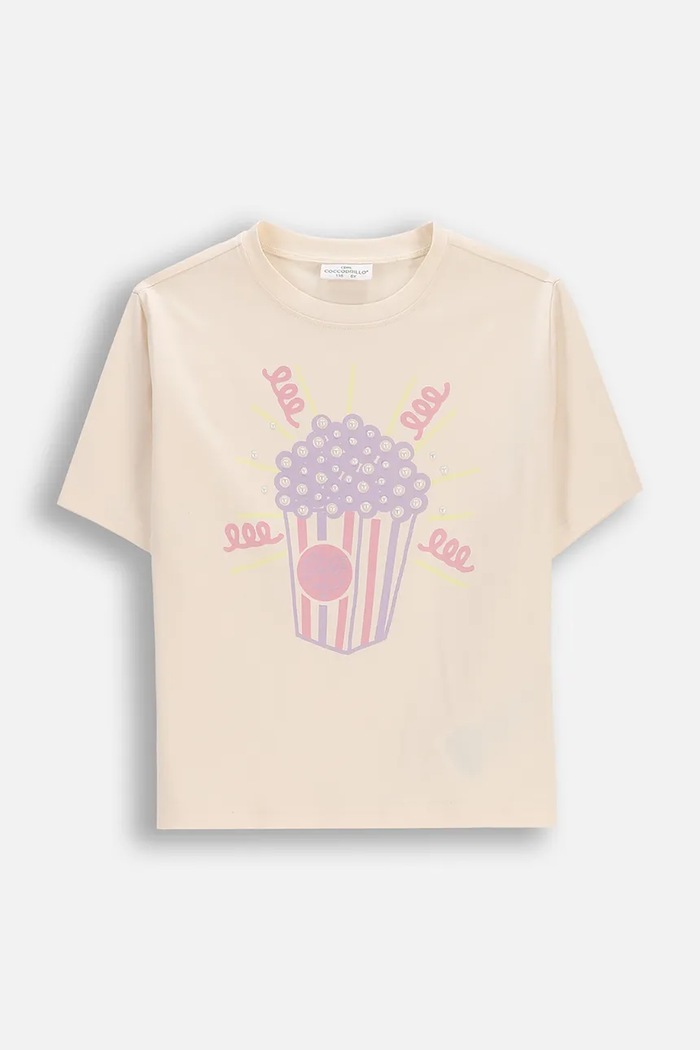 Coccodrillo tricou pentru copii, din bumbac cu elastan bej WC6143205HGK